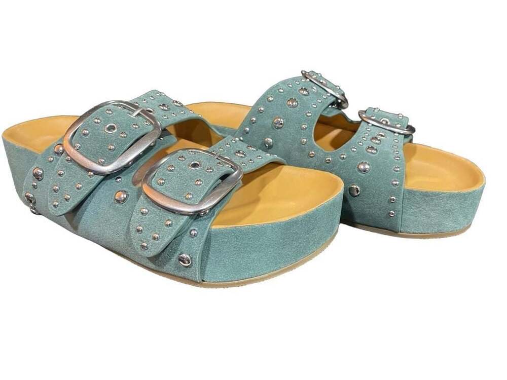 Brand New Marc Fisher LTD Sayge Studded Suede Footbed Sandal 7.5